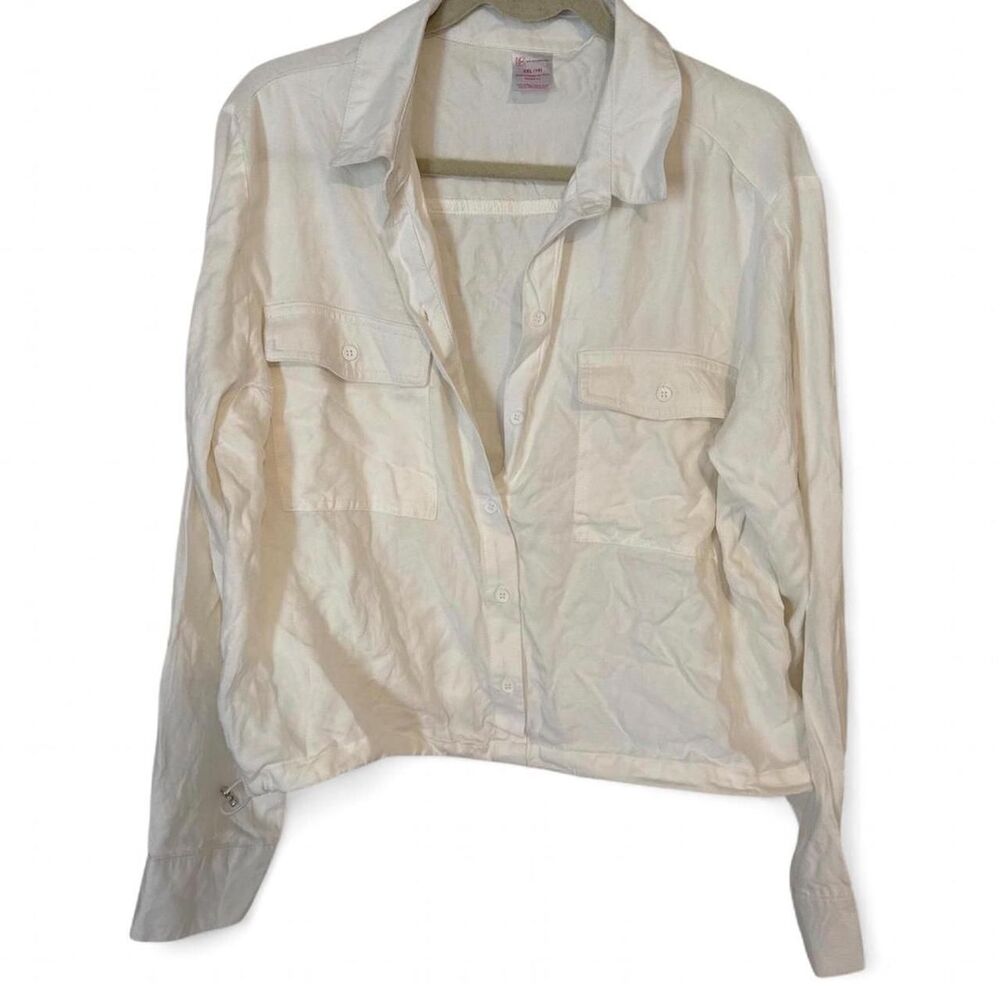 No Boundaries White Button Up Utility Shirt Women's XXL Lightweight Long Sleeve